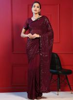 Blooming Georgette Maroon Party Wear Sequins Work Saree